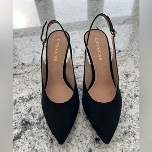 Coach Sutton Slingback Suede Heels - Black, size 7.